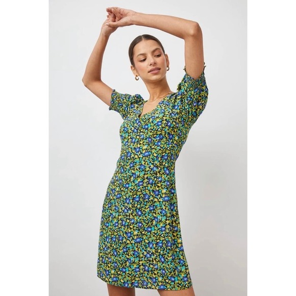 RAILS Roma Dress Womens Small Abstract Garden Print Green Blue Short Sleeve - Picture 4 of 16